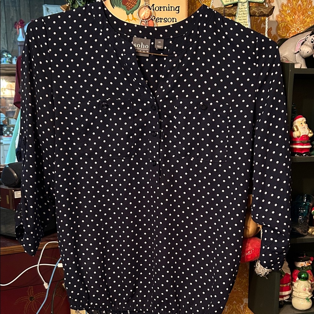 Soho Navy Polka Dot Blouse